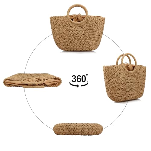 Women Summer Beach Bag, Straw Handbag Top Handle Big Capacity Travel Tote Purse Hand Woven Straw Large Hobo Bag (Brown) by jessie - Used condition - Image 5