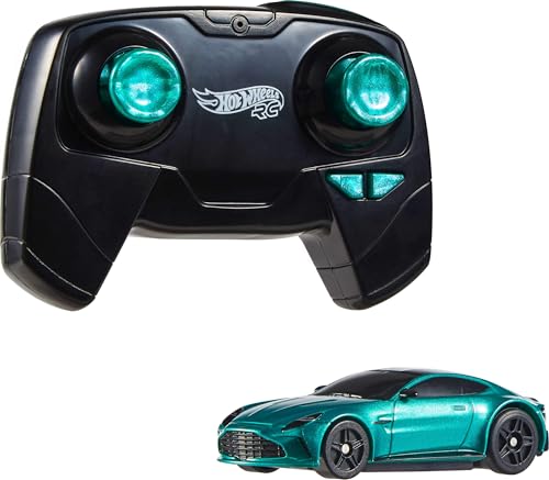 Hot Wheels RC Toy Car, Aston Martin Vantage, 1:64 Scale, Battery-Powered, Remote-Control Race Vehicle, Race On- & Off-Track, Booster Button for Speed