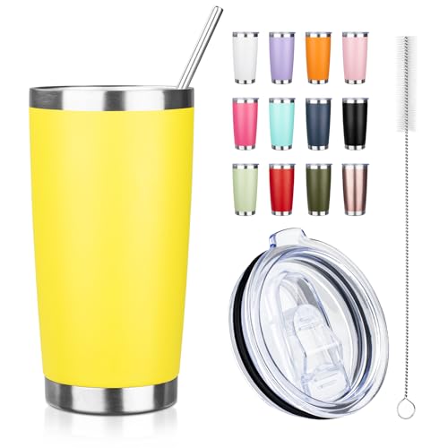 ATIKZHE 20oz Tumbler with Straw and Brush, Stainless Steel Vacuum Insulated tumbler, Double Wall Insulated Coffee Tumbler for Outdoor, Home, Travel,Office (Buff,1pcs)