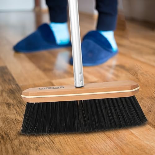 Image of Superio Kitchen Broom Premium Black Tampico Bristles with 48-Inch Grey Metal Handle, Heavy Duty Household Broom for Easy Sweeping of Dust and Debris, Ideal for Home, Kitchen, Bedroom, Floors & Corners