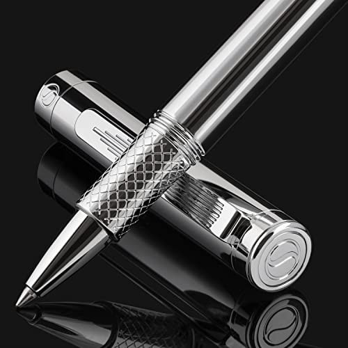 Scriveiner Silver Chrome Rollerball, Award Winning Luxury Pen, Heavy Pocket Pen With Chrome Finish, German Schmidt Refill, Best Edc Writing Pen Gift Set For Men & Women, Nice Designer Office Fancy Pen #TOP9