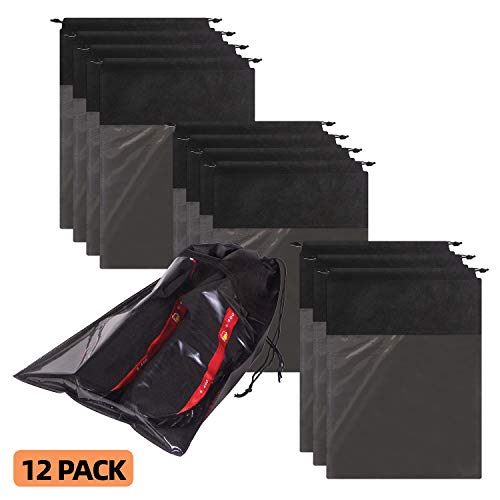 12 Pack Portable Shoe Bags For Travel Large Shoes Pouch Storage Organizer Clear Window With Drawstring For Men And Women Black #TOP2