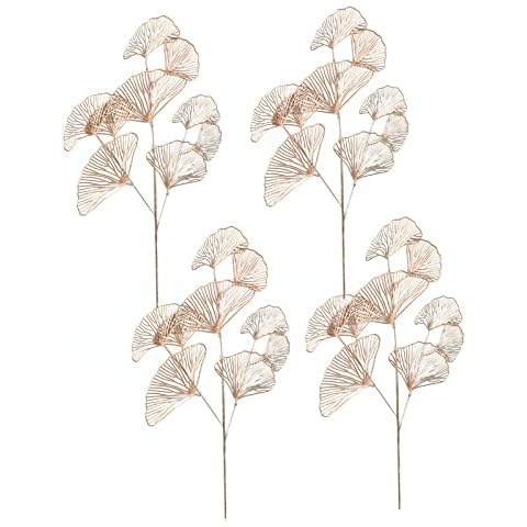 Blanketswarm 4 Pack Ginkgo Leaves Decorations,Artificial Gold Leaves with Stems Indoor Outdoor Planter Vase Filler Home Garden Wedding Decor Cover