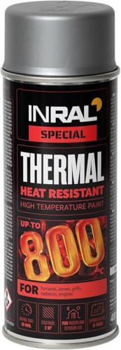 INRAL Vernis Aluminium Résistant à la Chaleur – Vernis Mat pour Échappement et Métal – Peinture Haute Température Durable – 400 ml – Peinture Aluminium Mate à Séchage Rapide pour Four