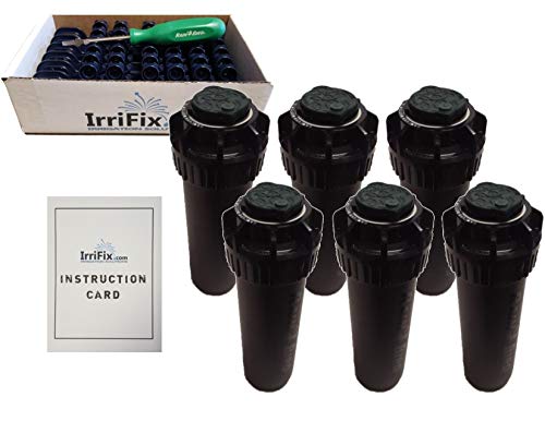 Rain Bird 5000 Plus Series Flow Shut-Off Seal-A-Matic Sprinkler Heads Bundle: 6 Pack 5004PLPCS Rotors with IrriFix Nozzle Box and Instruction Card - Including 6 Nozzle Trees and 1 Rotortool