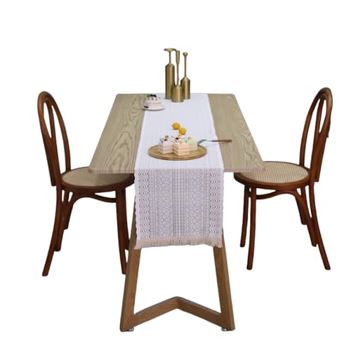 Camino para Mesa Camino De Mesa con Borlas De Encaje Blanco para Boda, Mantel Decorativo De Encaje Tejido Largo, 35X220CM