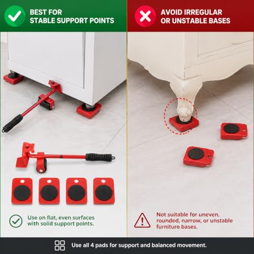 Image of Heavy Furniture Mover Lifter Shifting Tool Set with 4 Roller Pads, 360 Rotating Furniture Moving Wheels, Lever Lifter for Sofa, Bed, Wardrobe, Cabinet, Refrigerator, Washing Machine & Home