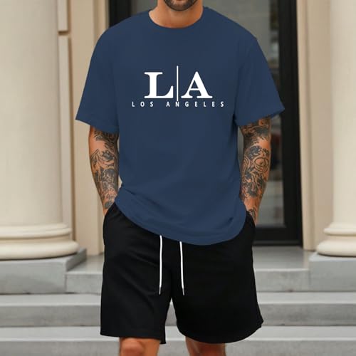 Image of BeWithYou Oversized Graphic Tshirts for Men Vintage Los Angeles Letter Graphic Shirt Baggy Streetwear Tee Casual Cotton Tops