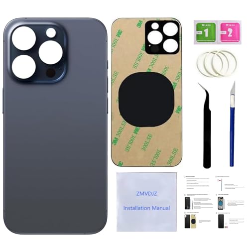 15 Pro Max Back Glass Replacement for iPhone 15 Pro Max Back Cover Glass (Blue Titanium 6.7 Inch) with Pre-Installed Tape +Installation Instruction + Repair Tools (Blue Titanium)