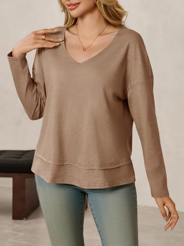 Image of Cicy Bell Womens Long Sleeve T Shirts V Neck Casual Flowy Tops Fall Fashion Loose Fit Basic Tees