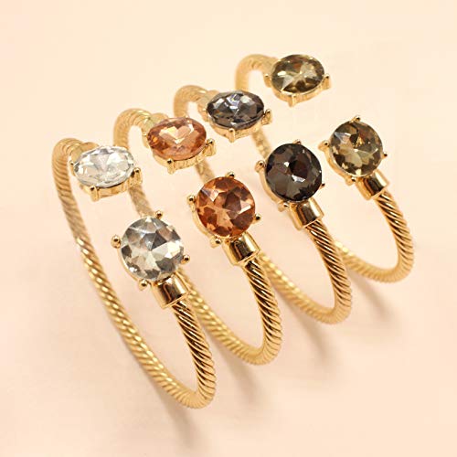 Fashion Brass Open Cable Wire Stackable Bangle with 12mm Crystal Rhinestone for Women & Girls Fashion3