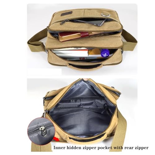 Casual Shoulder Bag, Canvas, Rectangle, Vintage Messenger Crossbody Bag, Multi Pocket, for Travel Work Busines, 11.4in3