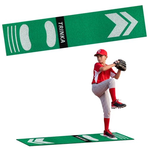 Softball Pitching Mat, 63 x 14 in Softball Baseball Trainer Practice Mat for Indoor and Outdoor, Beginner Correct Batting Standing Posture Practice Training Tool (Green)