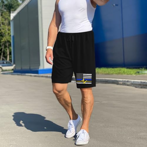 911 Dispatcher Thin Blue Gold Line Pajama Shorts for Men, Men's Pajama Bottoms, Sleepwear for Summer4