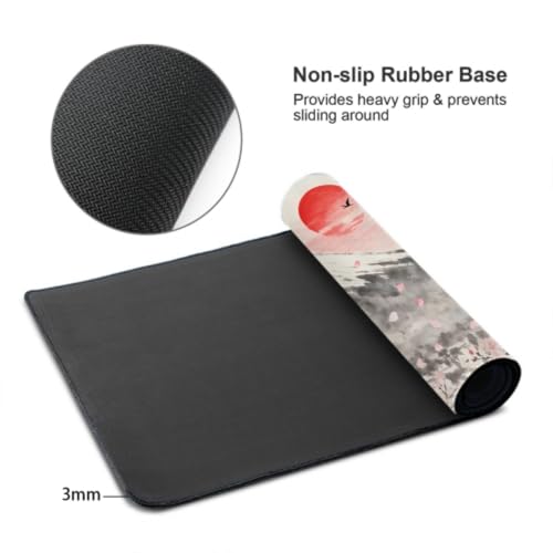 Image of Japanese Mouse Pad 35.4x15.7 XXL Grey Pink Cherry Blossoms Mountain Watercolor Extended Large Mousepad Keyboard Mouse Mat Desk Pad with Non-Slip Rubber Base Stitched Edges for Home Office Game