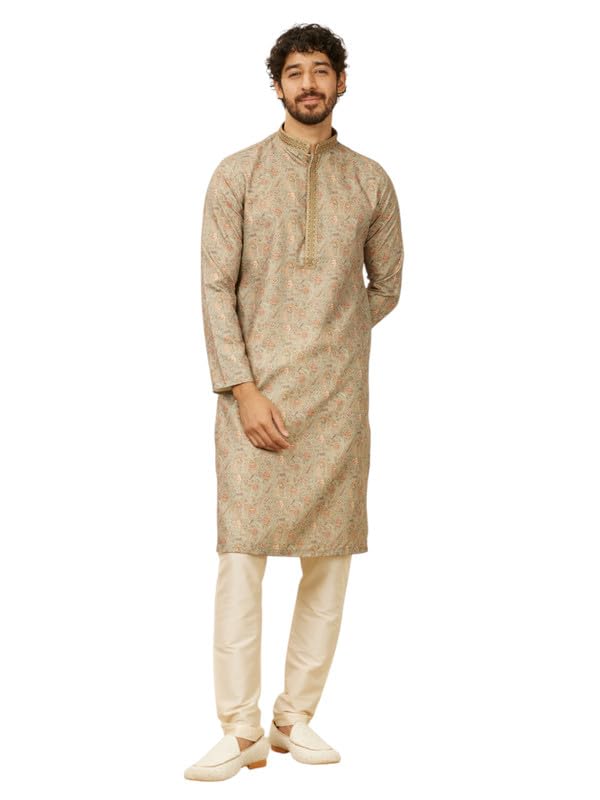 manyavar Men's Viscose Blend Bel Buti Patterned Kurta Pyjama Set (2pcs)-picture-33