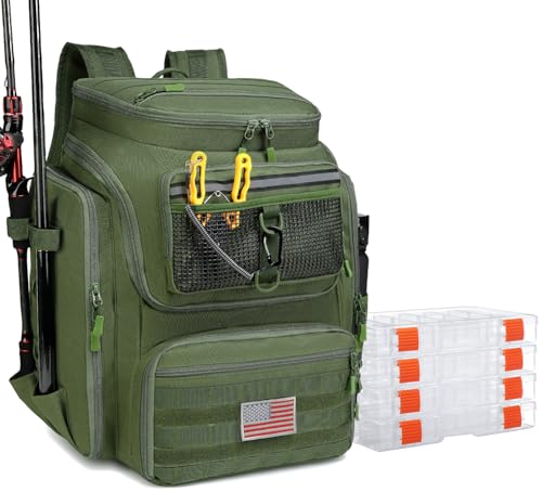 HAMBOLY Fishing Backpack with Rod Holders, 40L Tackle Box Backpack for Fishing Gear, Waterproof Fishing Bag for Men