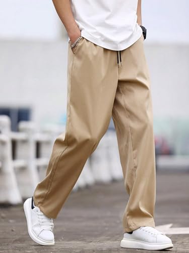 Men's Pants Men Solid Color Drawstring Waist Pocket Pants Casual4