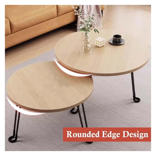 Table Basse Pliante en Bois Petite Table à Café Circulaire de Salon - 4