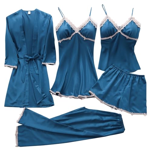 Lencería Sexy para Mujer Conjunto de lencería con Body de Encaje Interior con Cuello en V Profundo 1 Camisones de algodón Chaleco Mujer Vestir (Blue, S)
