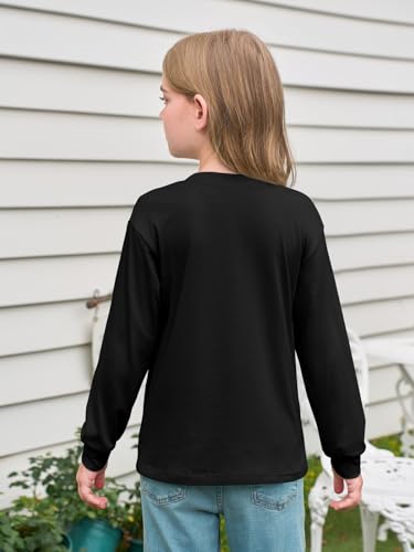 Haloumoning Girls Long Sleeve Shirts Kids Crewneck Soft Tunic Tops Basic Casual T-Shirts 5-14 Years with Pocket3