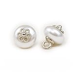 EILJSF 20 Stück 10 x 6 mm weiß-Silberne kleine runde Perlenknöpfe, halbrunde Perlenknöpfe, dekorative Knöpfe für Stoffherstellung, Kunstharz-Ösenknöpfe