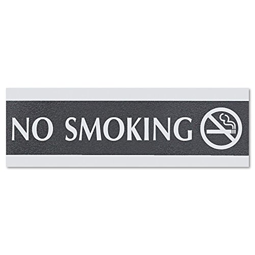 Headline Sign 4757 Century Series Office Sign, NO SMOKING, 9 x 3, Black/Silver