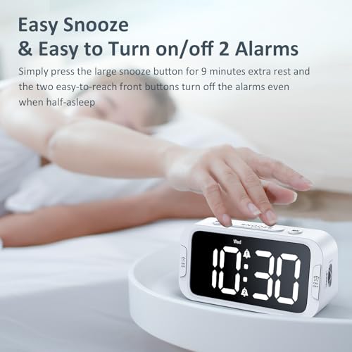 Image of Odokee Digital Dual Alarm Clock for Bedroom, Easy to Set, 0-100% Dimmer, USB Charger, 5 Sound Adjustable Volume, Weekday /Weekend Mode, Snooze, 12 /24Hr, Battery Backup, Compact Clock for Bedside(White) | Easy to Set Alarm Clock with Weekday /Weekend Mode - Loud Alarm for Heavy Sleepers with 5 Sounds Adjustable Volume - White