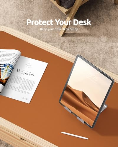 YSAGi Leather Desk Pad Protector, Office Desk Mat, Large Mouse Pad, Non-Slip PU Leather Desk Blotter, Laptop Desk Pad, Waterproof Desk Writing Pad for Office and Home (Brown, 31.5" x 15.8") - Thumbnail 7
