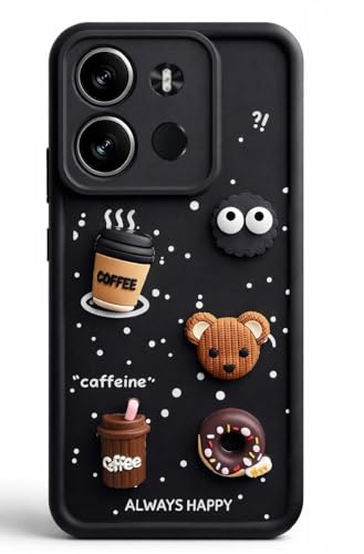Image of Bintage Cute Fun Ball | Taddy Cartoon| Coffee Cup | Donut| Full Camera Protection Silicon Case Back Cover Compatible for Tecno BF7 / Spark Go 2023 - Black
