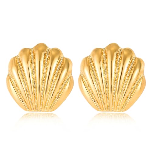 Gold Shell Earrings Chunky Seashell Stud Earrings Trendy Beach Earrings for Women by Moiegouct - Used condition - US$6.42