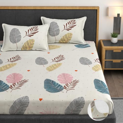 Image of Vaini Premium Heavy Cotton Elastic Fitted Bedsheets with 2 King Size Pillow Covers || Double Bed with All Around Elastic 350 (Colorfull Wings, 72x78 Inch King Fitted)