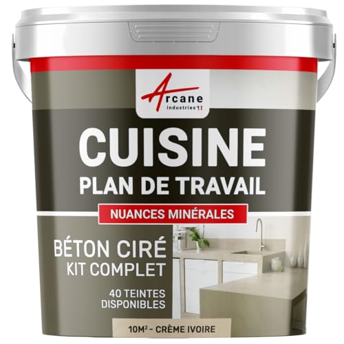 Béton ciré cuisine, plan de travail, crédence, évier, sol et mur, revêtement mural décoratif, kit complet - 10 m² (en 2 couches) Crème Ivoire - ARCANE INDUSTRIES