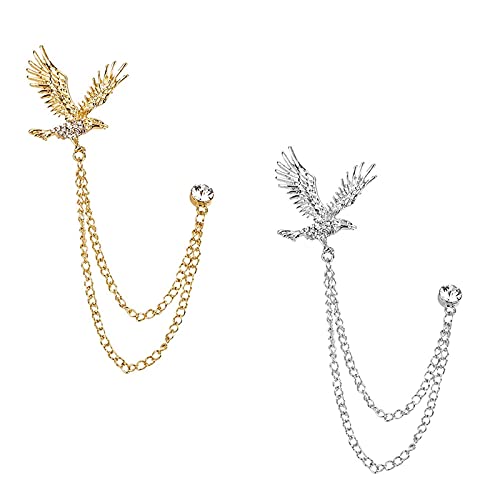 Yuemuop 2 Pièces Aigle Broche Homme Clips en Métal, Pin's Clip Cristal Vintage, Insigne D'épingle de Broche pour les Chemises les Costumes les Cadeaux Etc (Or, Argent) Cover