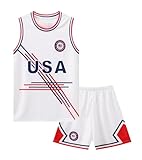 shanovelle USA American Flag Kids Boys Basketball Jersey Tracksuit Sleeveless Tank Top and Mesh Shorts Set (AGE 12-13, White)