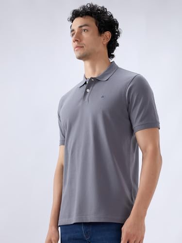 Image of Raymond Men Slim Fit Solid Pattern Pure Cotton Half Sleeve Polo Neck Casual T-Shirt