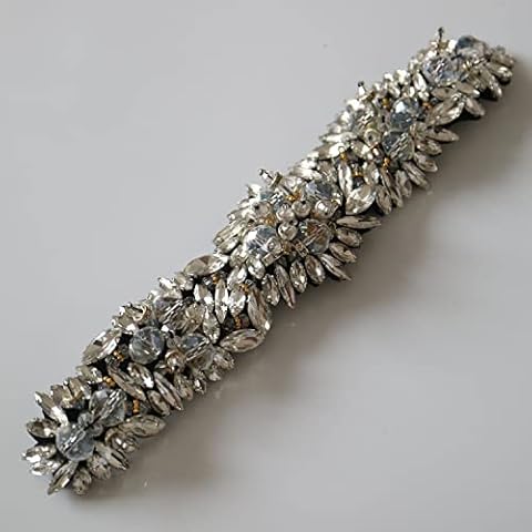 G-RUI Luxury Glass Rhinestone Patches for Clothing Elegant DIY Beaded Sew on parches Appliques for Wedding Dress Waistband Decoration (White) Cover