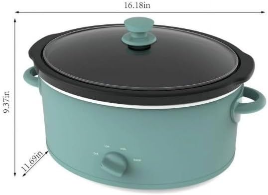 Mainsttays 6~Quart Oval Slow Cooker, Sage Green Finish, Glass Lid, Removable Stoneware Crock, Three Temperature Settings, Cool-Touch Lid Handle, Dishwasher Safe Parts.