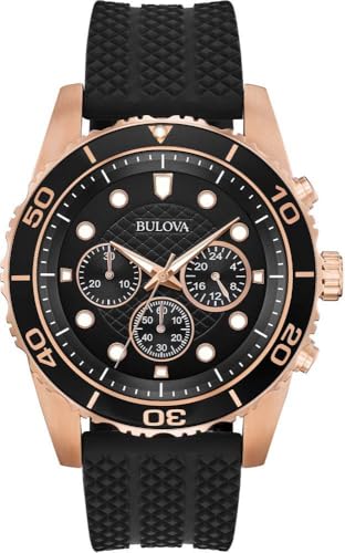 Bulova Uomo Orologio Cronografo Quarzo, Cinturino Gomma Nera, Cassa Oro Rosa 43mm