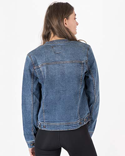 Noroze Women's Collarless Denim Jacket Long Sleeve Washed Jean Biker Style Top (4, Denim Blau) #TOP3