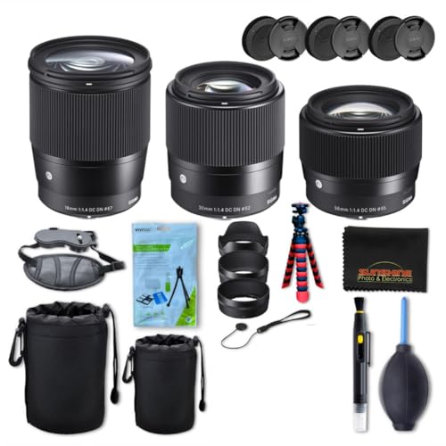Sigma 16mm + 30mm + 56mm f1.4 DC DN Contemporary Lens for Sony E with Sunshine Photo Accessories Bundle - 4 Years USA Manufacturer Warranty