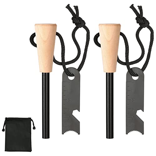 2Pcs Fire Starter Survival Tool With Waterproof Bag & Wood Handle, All-Weather Magnesium Survival Igniter For Hiking, Camping, Campfires, Emergency Survival Kits #TOP28