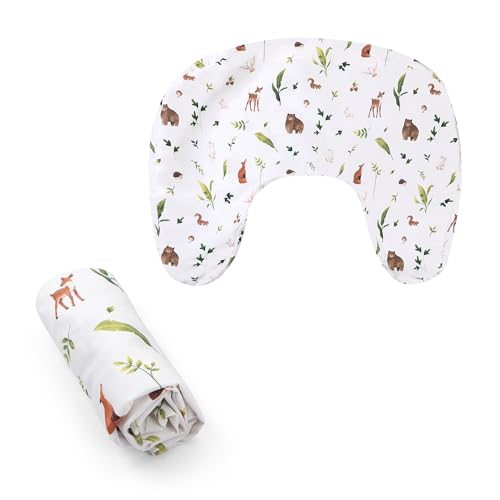 Image of Boppy Nursing Pillow Cover - Soft, Hypoallergenic Washable Microfiber Bottle & Breastfeeding Pillow Covers (Redesigned Feeding Pillow Sold Separately) - Neutral Plants and Animals