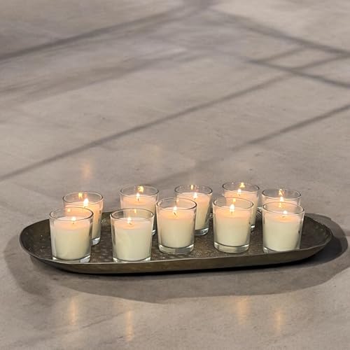 Image of Stonebriar 96 Pack Unscented Long Burning Clear Glass Ivory Wax Filled Votive Candles