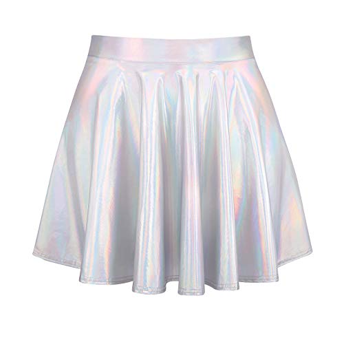 Image of HDE Girl's Metallic Skater Skort Dance Athletic Shiny Holographic Scooter Skirt