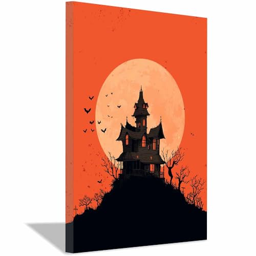 Poster d'horreur Halloween et art mural lune rouge en toile encadrée pour salon