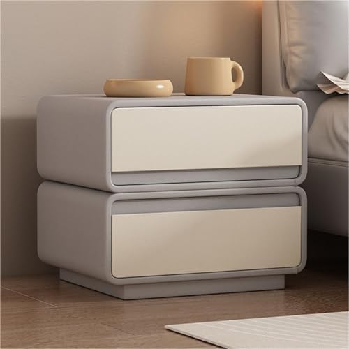 Gray Wood Bedside Table Nightstand with 2 Drawers - Stylish Sofa Side Table for Living Room, Multi-Functional End Table with Storage, 40x40x50cm