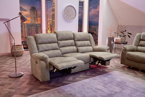 Dreisitzer Sofa, Taschenfederkernpolsterung, Wellenfedern, B180/T90/H100 cm, 3er Couch verstellbar dr. praktische halbautomatische Relaxfunktion, Bezug Mikrofaser Vintage Grau Braun / 15134 – Bild 5