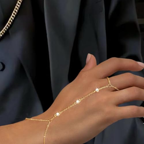 Hand Chain Bracelets for Women 14K Gold Dainty Trendy Cubic Zircon Finger Ring Bracelet Jewelry Accessories Gifts2