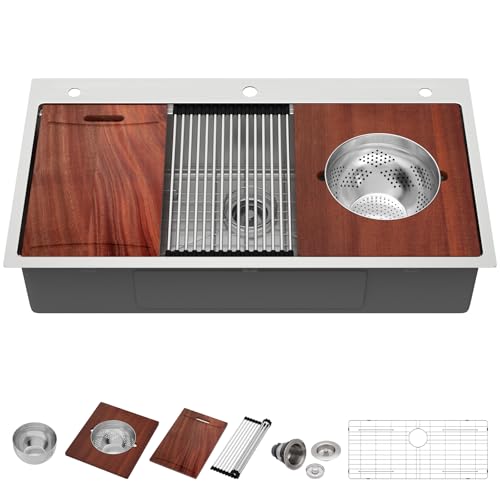 IOROYO 42 inch Drop in Kitchen Sink Workstation Large